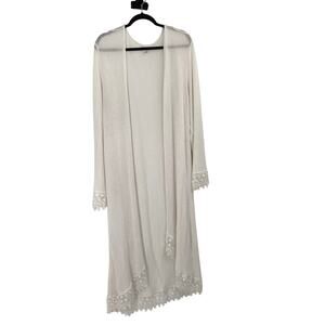 Blu White Duster Crochet Knit Open Front Cardigan Women’s 3X